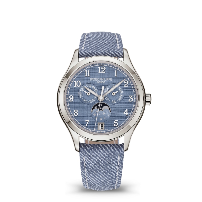 PATEK PHILIPPE COMPLICATIONS ANNUAL CALENDAR MOON PHASE BLUE-GRAY SHANTUNG