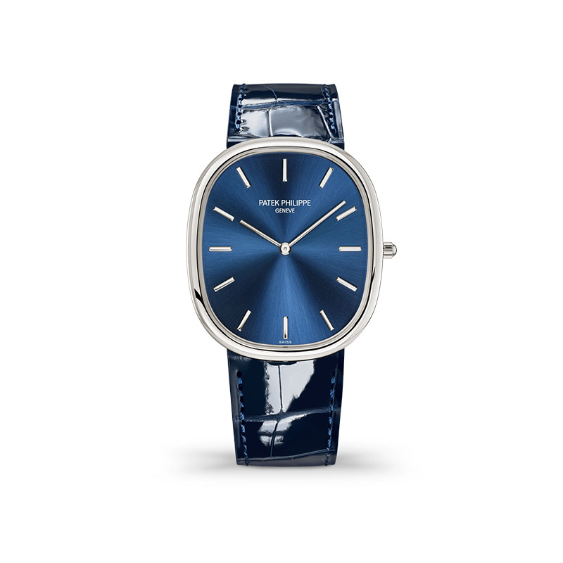 PATEK PHILIPPE PLAT GOLDEN ELLIPSE BLUE DIAL/STRAPWATCH