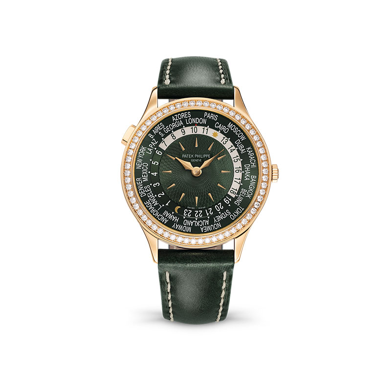 18R PATEK PHILIPPE WORLD TIME DIA BEZEL GREEN